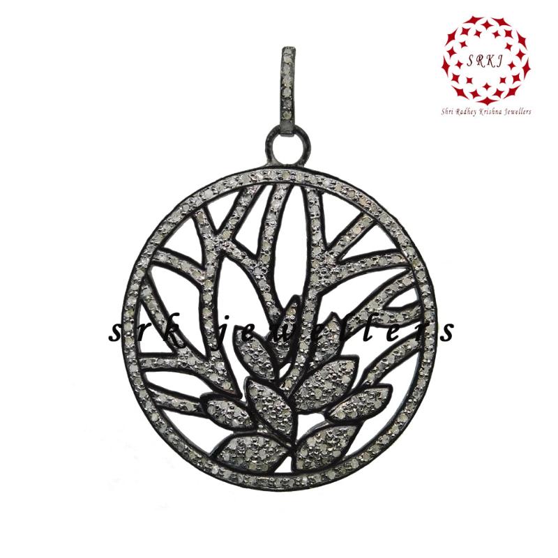 Leaf And Tree Style Fancy Designer Round Pendant, 925 Sterling Silver Jewelry, Silver Pendant, Gift For Sister