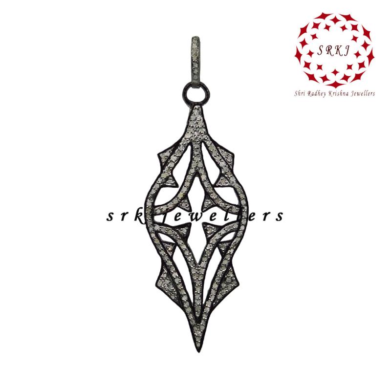 Arrowhead Black Fancy Designer Pave Diamond Pendant, 925 Sterling Silver Jewelry