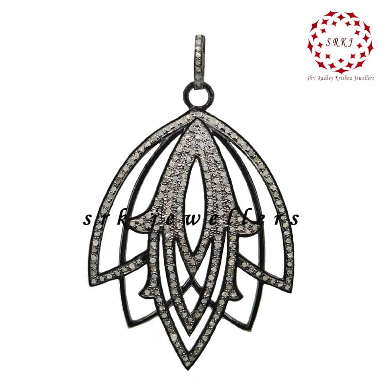 Lotus Flower Style Pave Diamond pendant, Stunning Flower Shape Necklace, Wedding gift