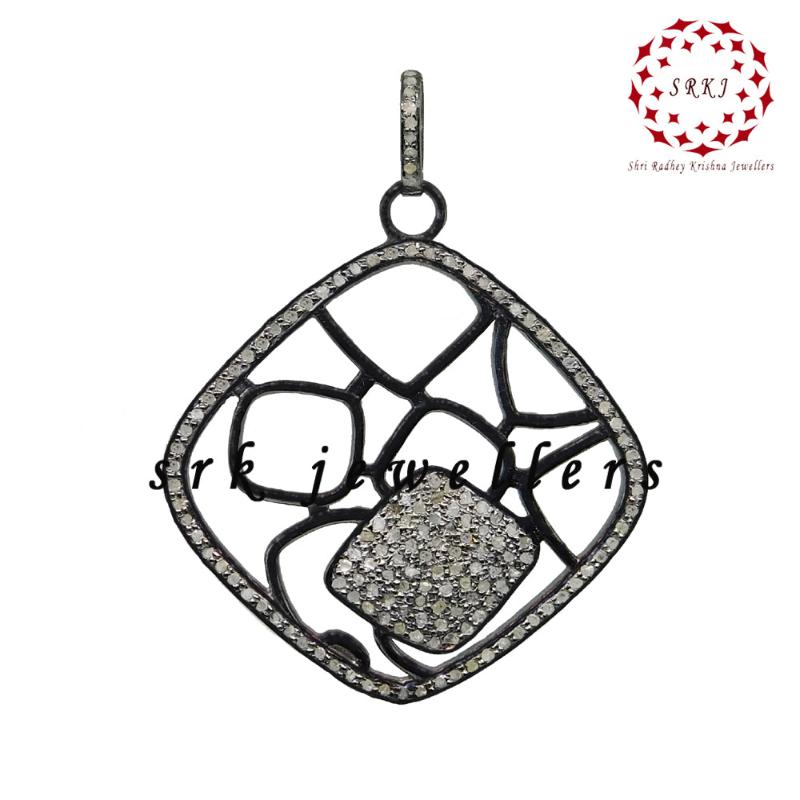 Stylish Pave Diamond Fancy Designer Pendant, Lovely Shiny Pendant, Silver Jewelry