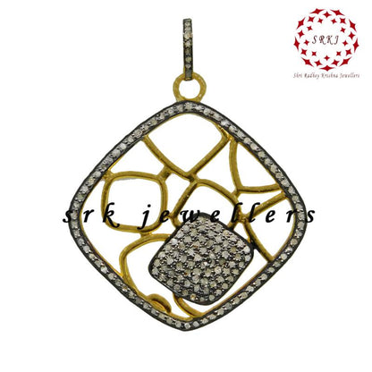 Stylish Pave Diamond Fancy Designer Pendant, Lovely Shiny Pendant, Silver Jewelry