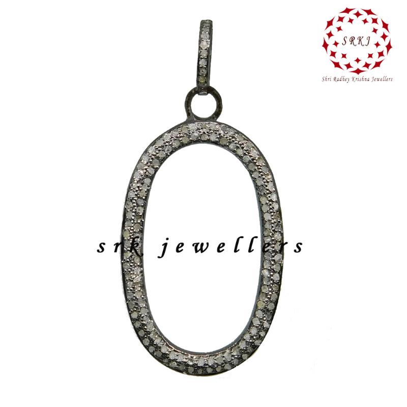 Oval Pave Diamond Handmade Silver Pendant, Fancy Necklace, Silver Jewelry