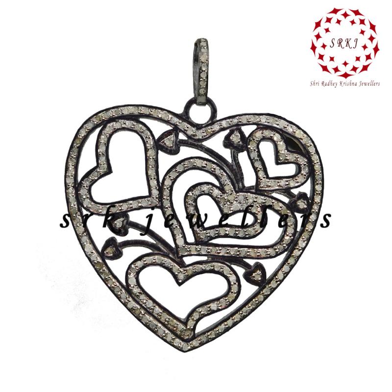 Stylish Pave Diamond Fancy Designer Heart Pendant, Heart Love Necklace, Gift For Lovers