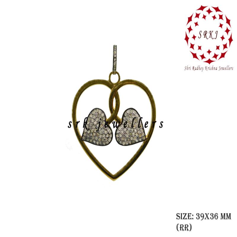 Stylish Heart Pendant With Pave Diamond Fancy Designer Heart Leaf, Gift For Someone