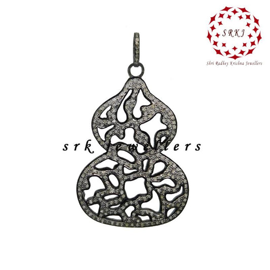 925 Sterling Silver Fancy Designer Pave Diamond Pendant, Silver Jewelry