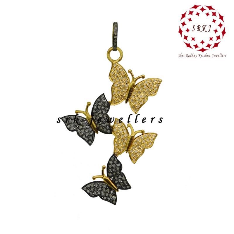 Unique Pave Diamond Butterfly Pendant, Attractive Butterfly Necklace, Gift For Girl