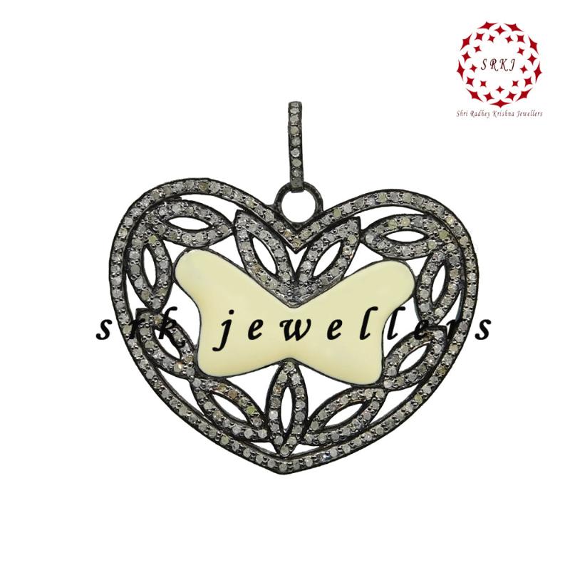 Fancy Designer Heart Pendant With Cream Enamel And Pave Layers, Romantic Heart Pendant Necklace, Perfect for Loved Ones, Silver Jewelry