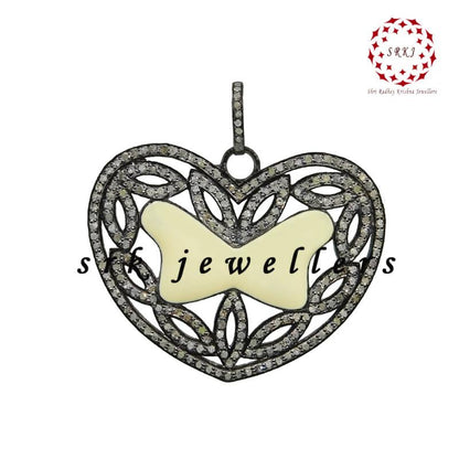 Fancy Designer Heart Pendant With Cream Enamel And Pave Layers, Romantic Heart Pendant Necklace, Perfect for Loved Ones, Silver Jewelry