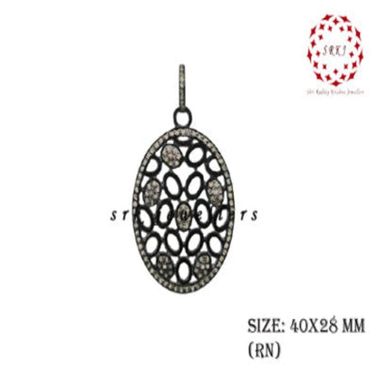 Handmade Fancy Designer Pave Diamond 925 Sterling Silver Pendant,  Silver Jewelry, Gift For Mom