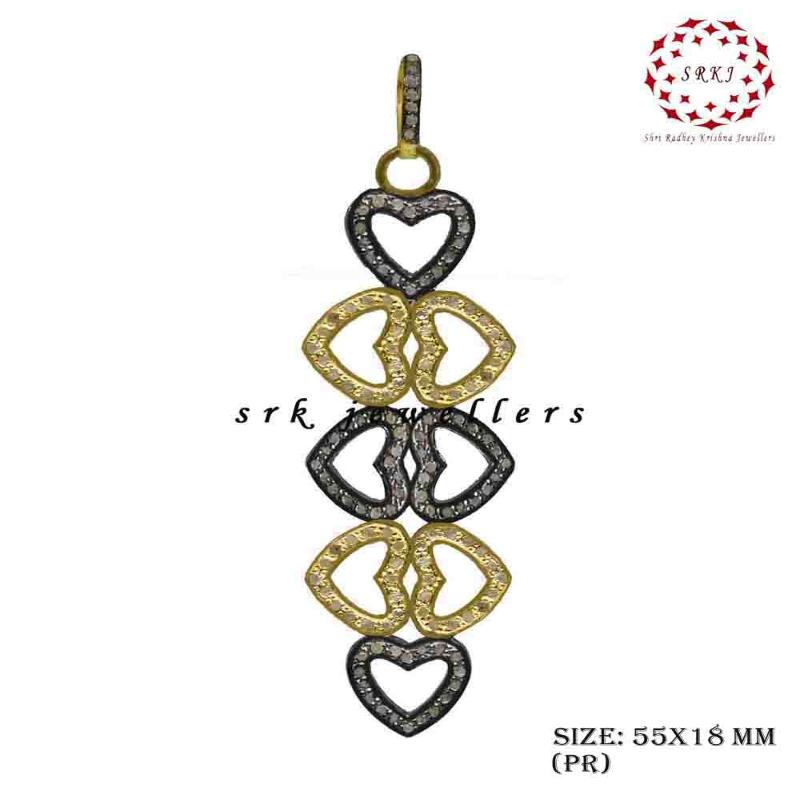 Stylish Pave Diamond Joined Heart Designer Long Pendant, Unique Joint Heart necklace, Gift For Wife