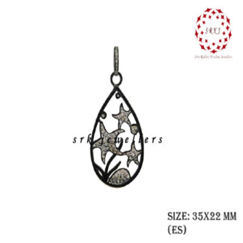 Gorgeous Designer Oval Shaped Pave Diamond With Stars Pendant, Wedding Gift