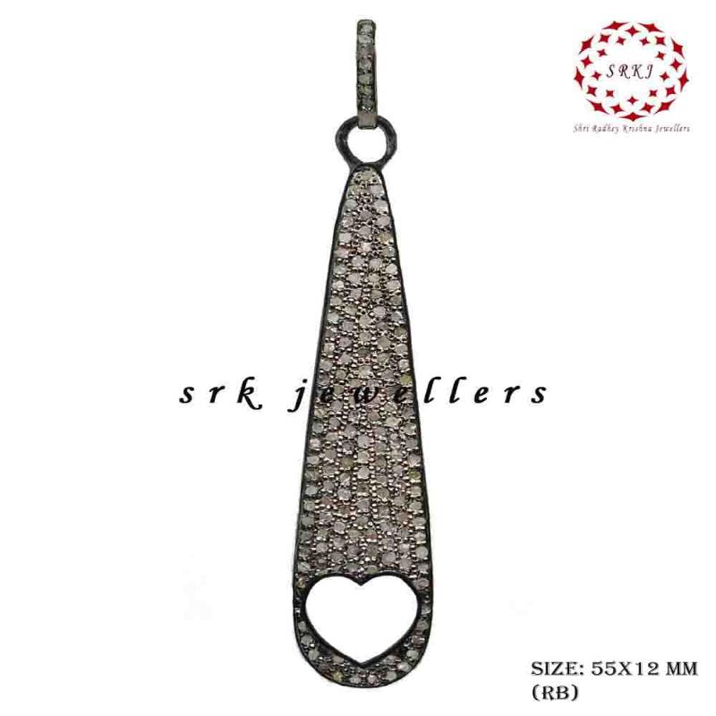 Beautifully Designed Pave Diamond Heart Designer Long Pendant, Anniversary Gift, Silver Jewelry