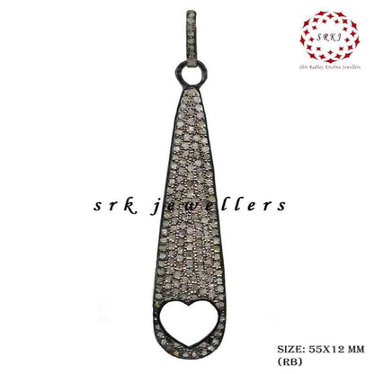 Beautifully Designed Pave Diamond Heart Designer Long Pendant, Anniversary Gift, Silver Jewelry