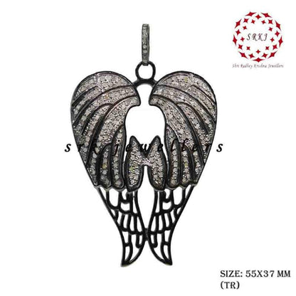 Exotic Wings Fully Pave Diamond 925 Sterling Silver Pendant, customizable Angel Wings Pendant, Gift For Princess