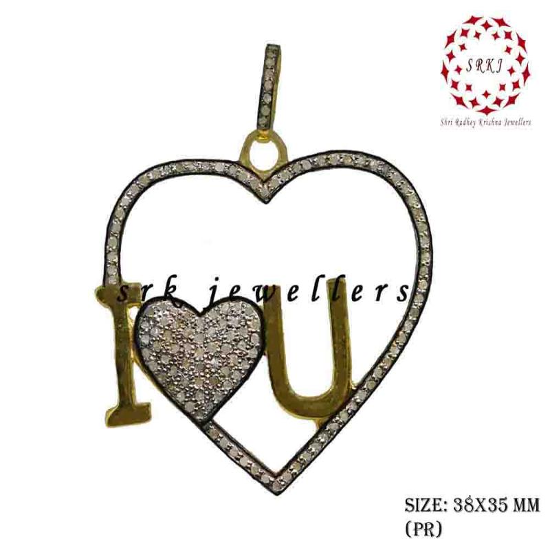 Glamorous Heart With Love Pendant, Handcrafted Heart Pendant with Pave Diamond, Gift For Wife