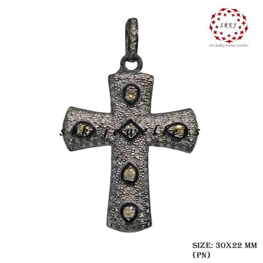 Small Cross Designer Pendant With Two Tone Pave Diamond Layers, Christmas Day Special Gift