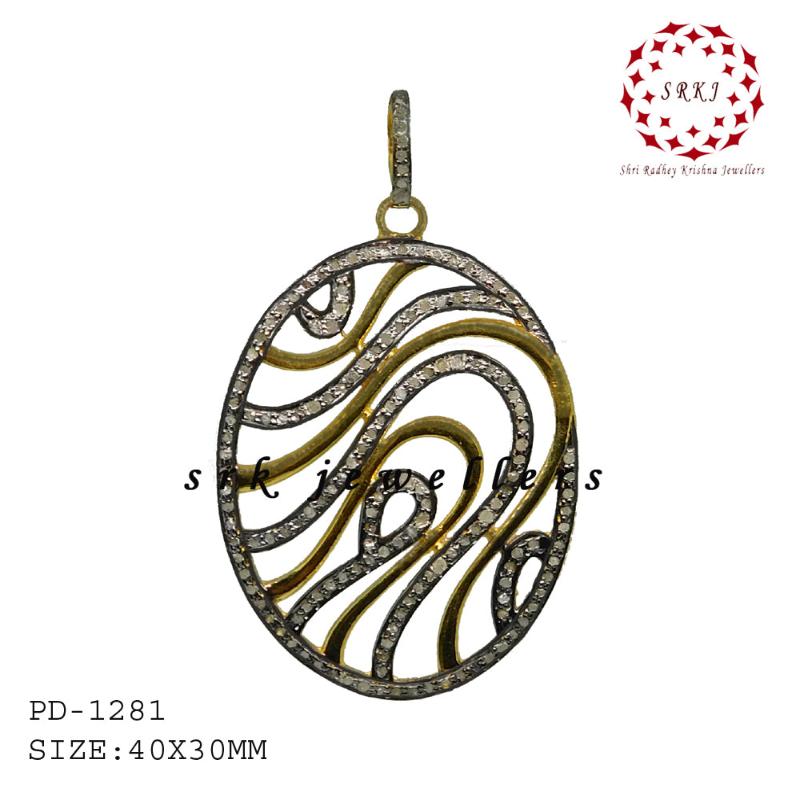 Oval Shaped Fancy Designer Pave Diamond Pendant, Stunning Shine Fancy Necklace, Gift For Lovers