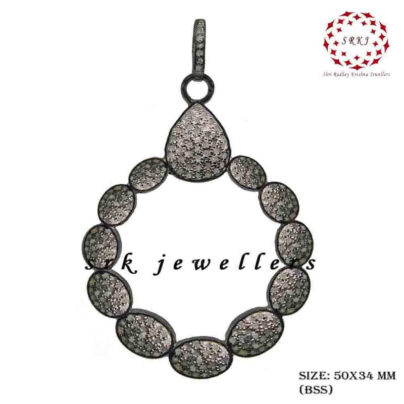 Handmade Designer Natural Pave Diamond Silver Pendant, Fancy style Necklace, Gift For Her, Him