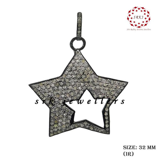 Fully Pave Diamond Sterling Silver Handmade Style Star Pendant, Star Pendant, Silver Jewelry