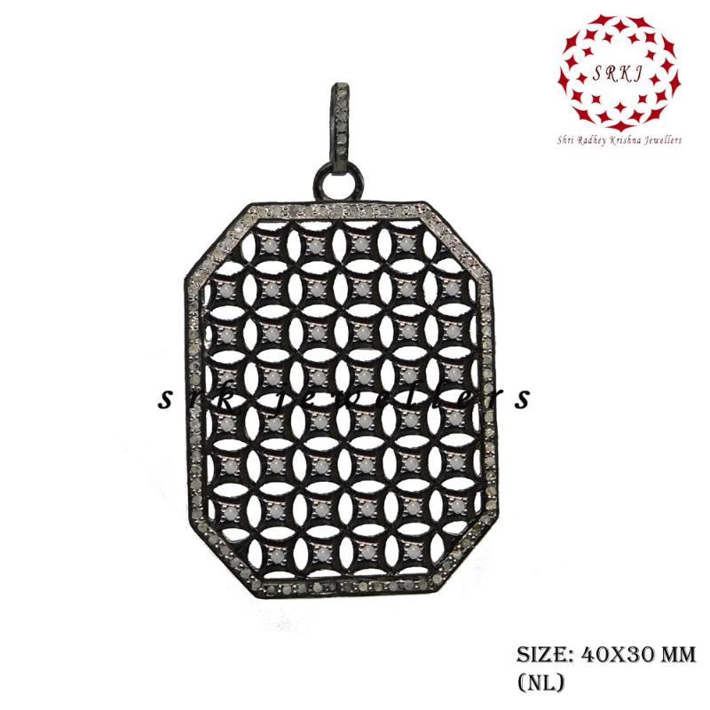 Black Fancy Designer Handmade Style Pave Diamond Tag Pendant, Shiny Fancy Necklace