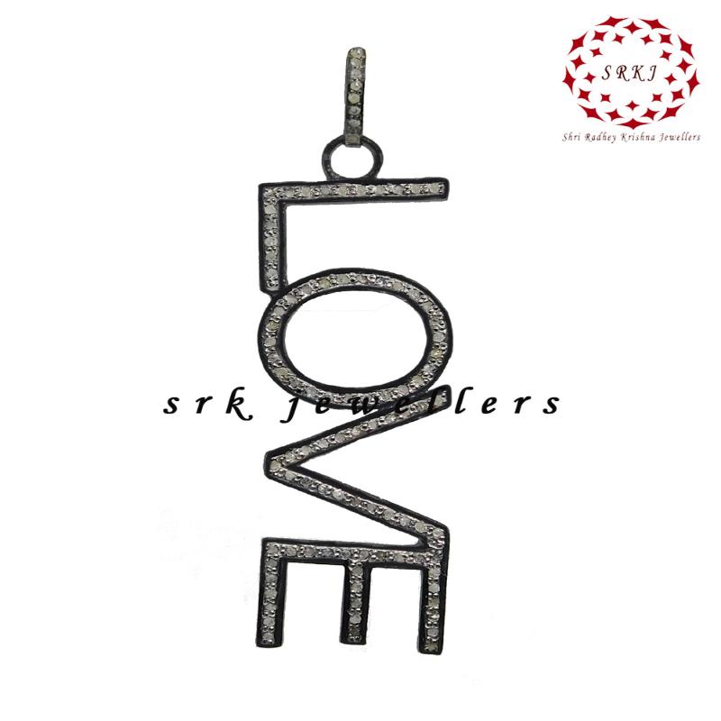 Attractive Pave Diamond Handmade Designer Love Pendant, Gift For Lovers, Silver Jewelry