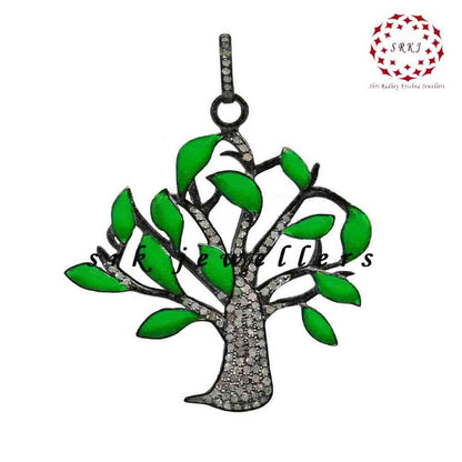 Glorious Green Enamel Tree Pendant With Pave Layers, Tree Necklace, Gift For Someone