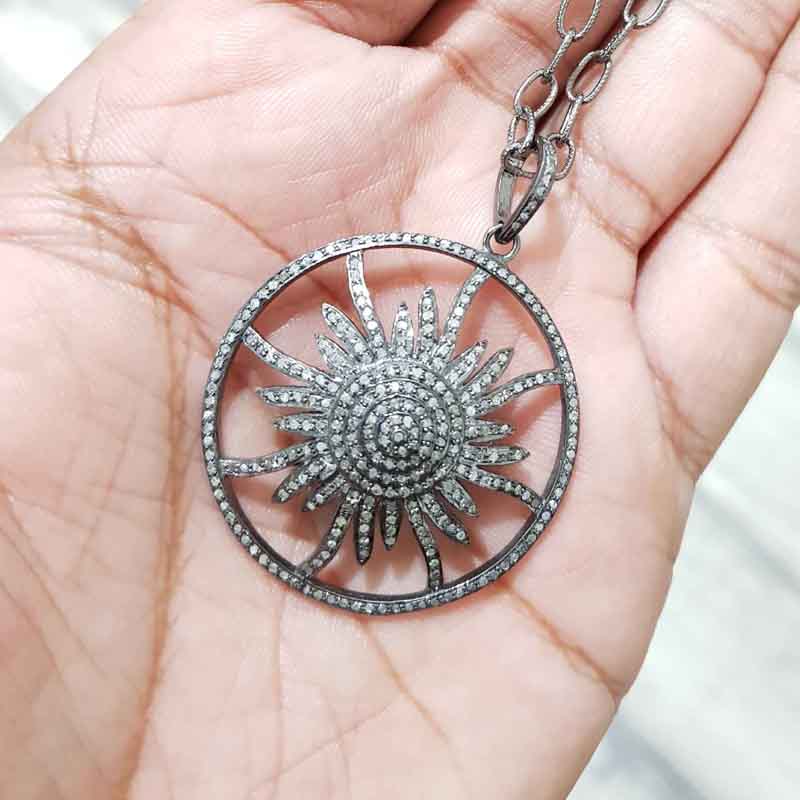 925 Sterling Silver Pendant Round Sunburst Pendant