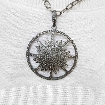 925 Sterling Silver Pendant Round Sunburst Pendant