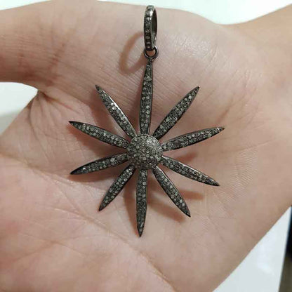 Silver Sunburst Pendant Diamond Starburst Pendant