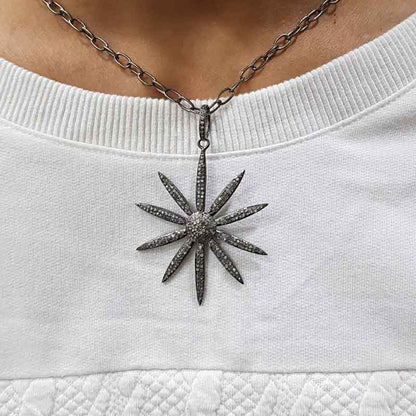 Silver Sunburst Pendant Diamond Starburst Pendant