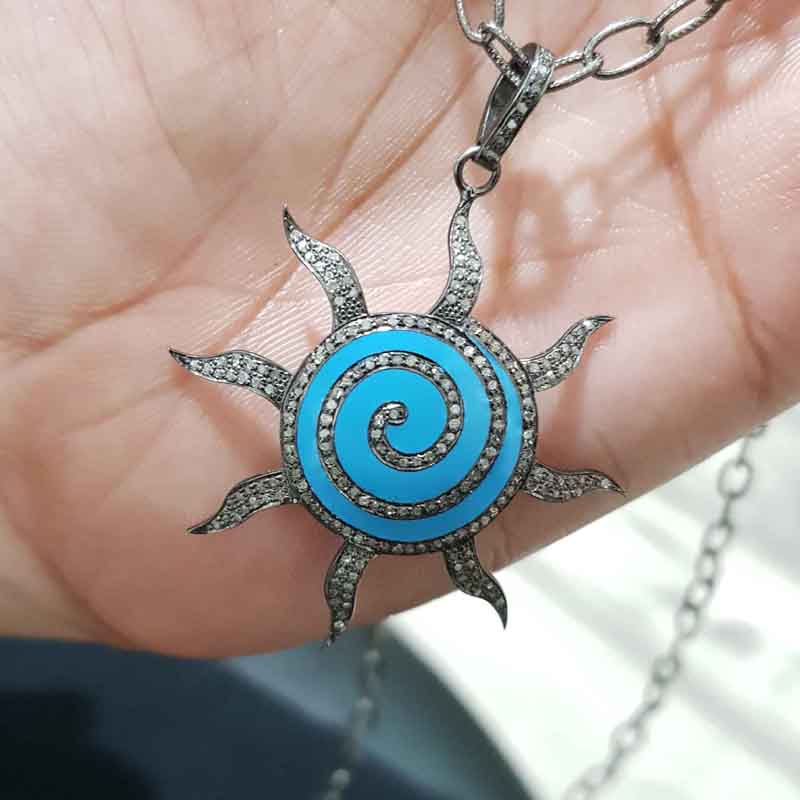 Enamel Starburst Diamond Pendant