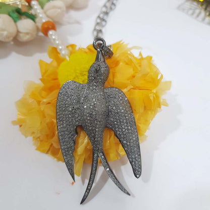 Fancy Pave Diamond Bird Pendant, Silver Bird Pendant