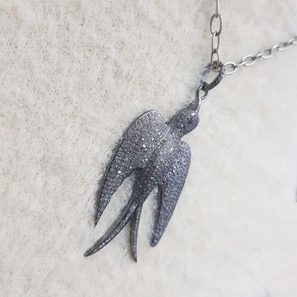 Fancy Pave Diamond Bird Pendant, Silver Bird Pendant