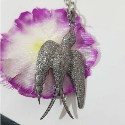 Fancy Pave Diamond Bird Pendant, Silver Bird Pendant