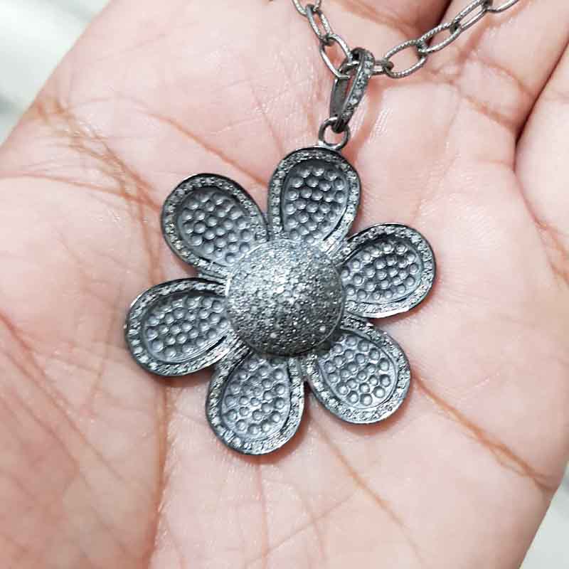 Silver Diamond Flower Pendant, Flower Pendant