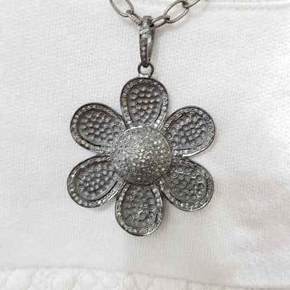 Silver Diamond Flower Pendant, Flower Pendant