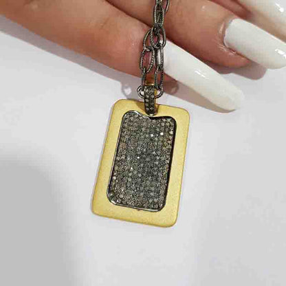 Pave Diamond Tag Pendant, Silver Tag Pendant, Dog Tag Pendant