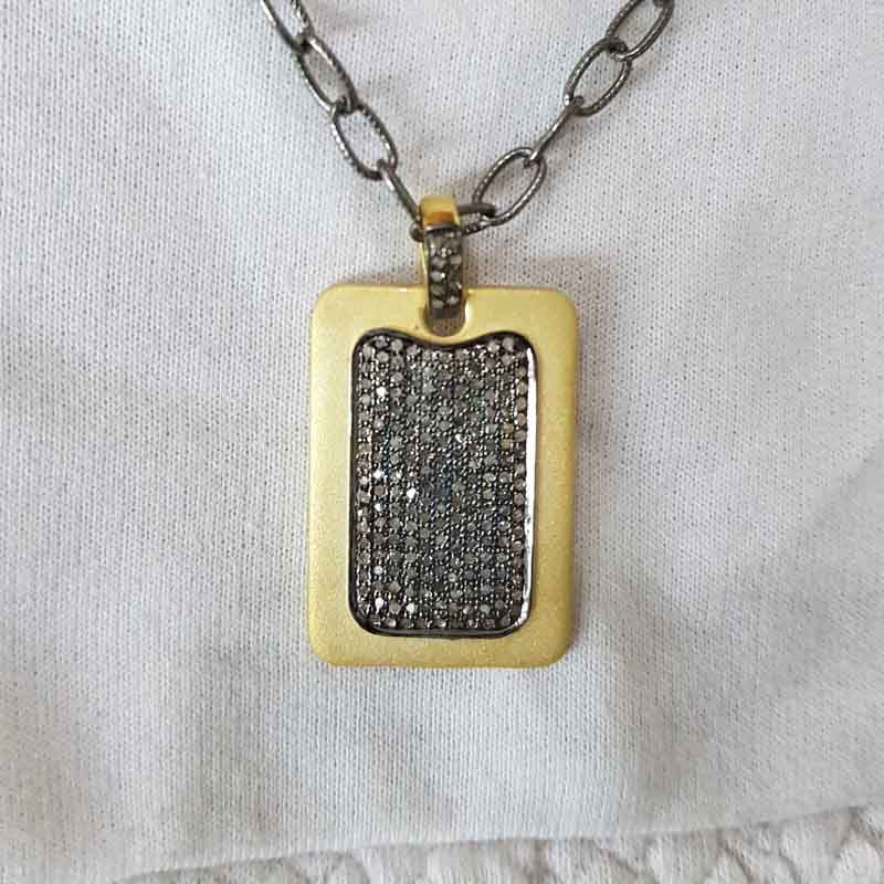 Pave Diamond Tag Pendant, Silver Tag Pendant, Dog Tag Pendant