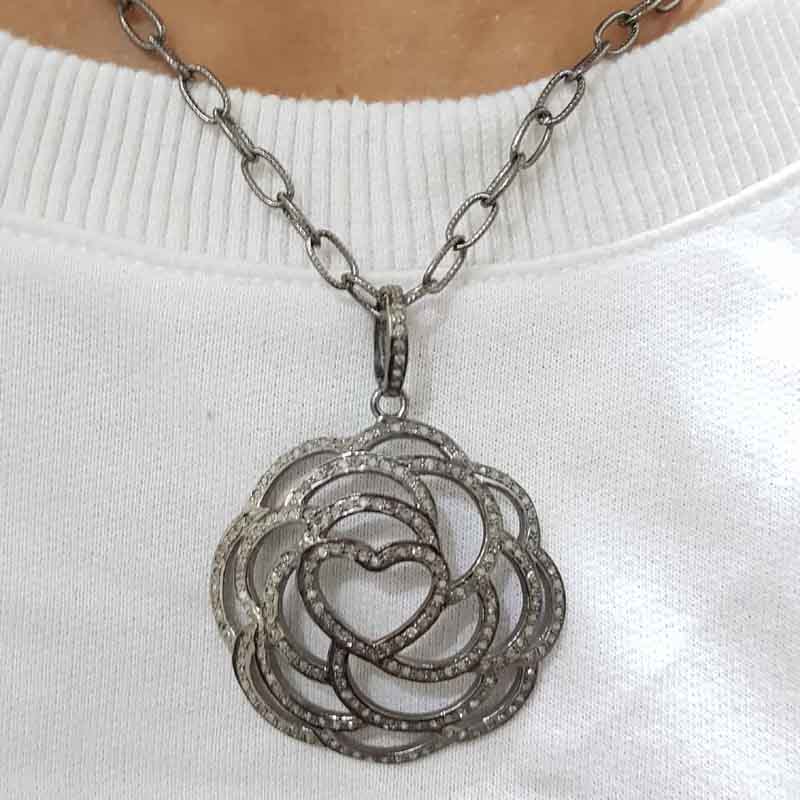 925 Sterling Sliver Flower Pendant, Statement Flower Pendant