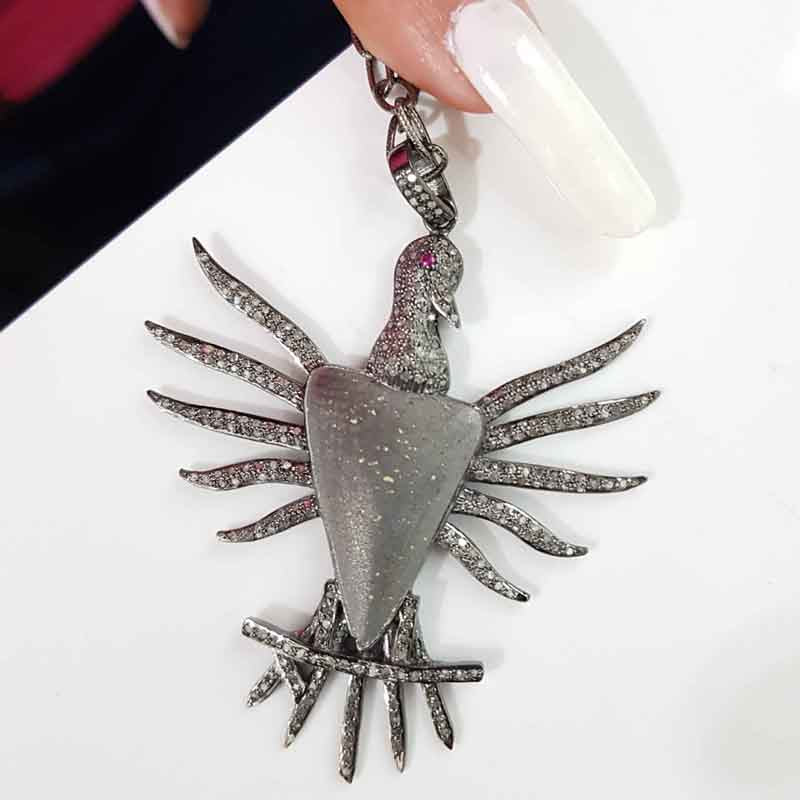 Beautiful Pave Diamond Bird Pendant, Unique Enamel Bird Pendant