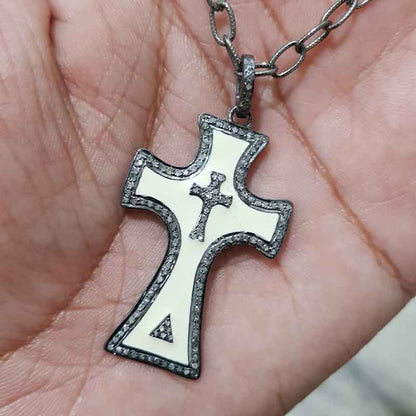 Gorgeous Enamel Cross Pendant, Stylish Cross Pendant, Silver Jewelry