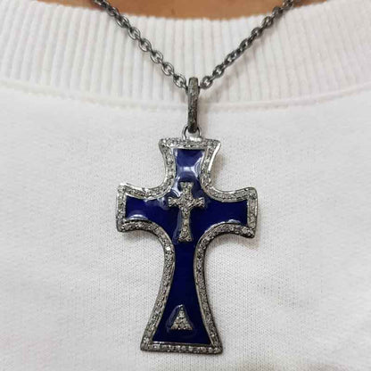 Gorgeous Enamel Cross Pendant, Stylish Cross Pendant, Silver Jewelry