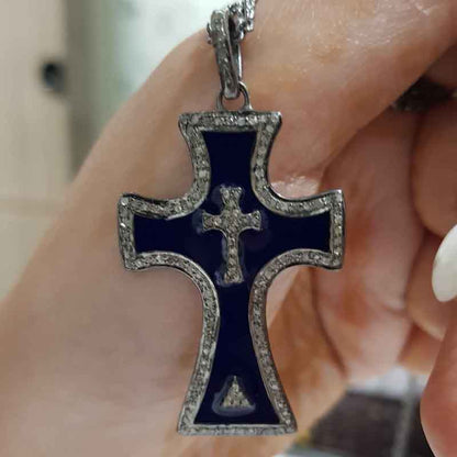 Gorgeous Enamel Cross Pendant, Stylish Cross Pendant, Silver Jewelry