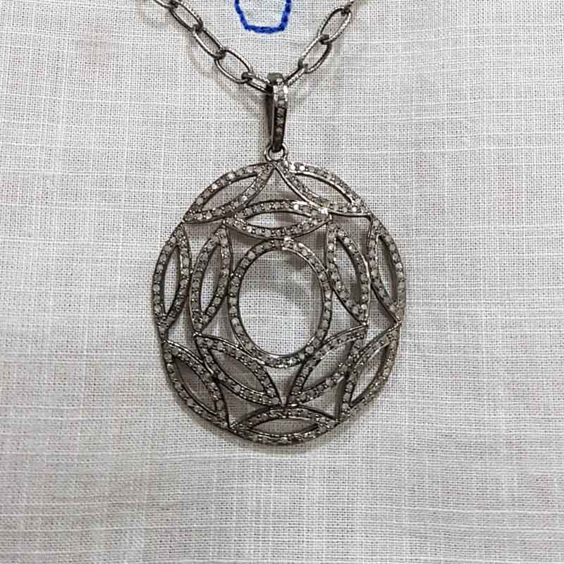 Pave Diamond Fancy Pendant, Handmade Designer Round Pendant