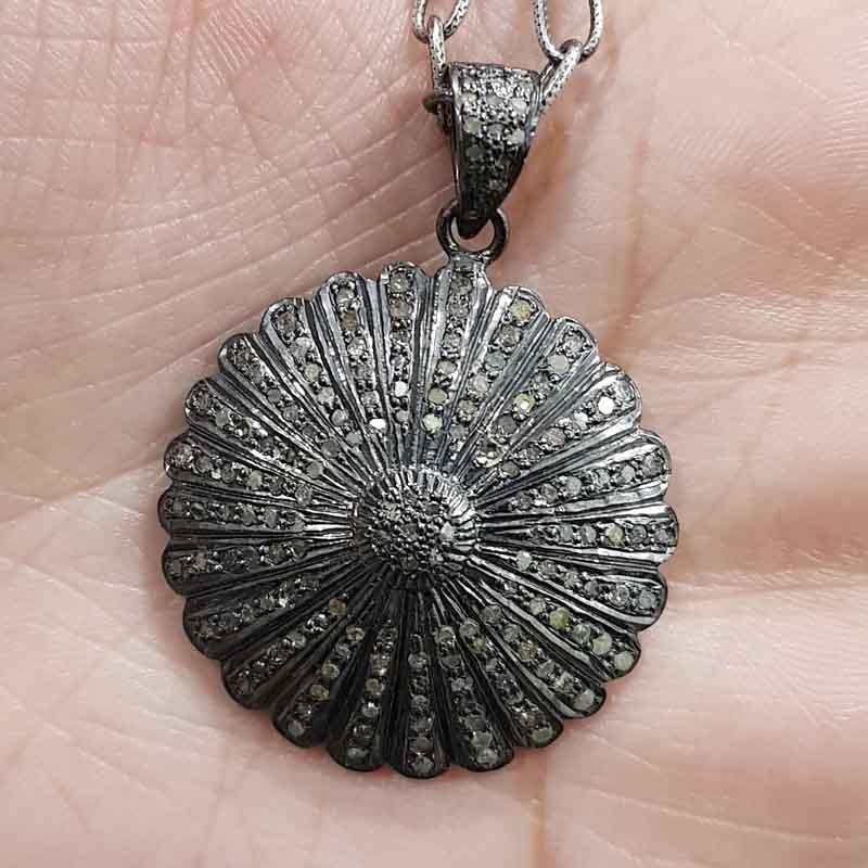 Flower Style Pendant With Pave Diamond Layers, Handmade Flower Pendant, Wedding Gift, Gift For Someone