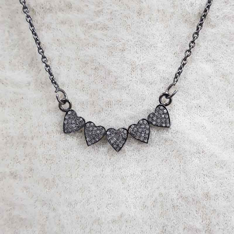 Graceful Pave Diamond Small Joined Hearts Necklace Style Pendant, Joint Heart Necklace, Silver Jewelry