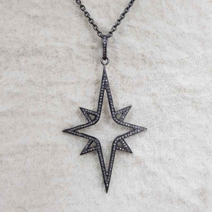 Graceful Pave Diamond Handmade Designer Star Pendant, Shiny Star Pendant, Silver Jewelry