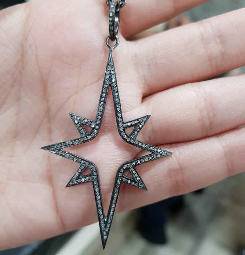 Graceful Pave Diamond Handmade Designer Star Pendant, Shiny Star Pendant, Silver Jewelry