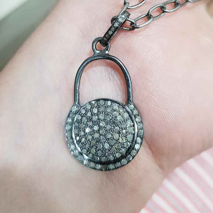 Beautifully Designed Lock Style Pendant, Small Lock Pendant, Pave Diamond Jewelry