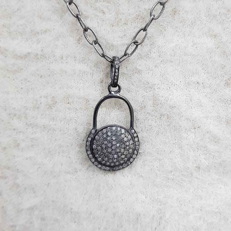 Beautifully Designed Lock Style Pendant, Small Lock Pendant, Pave Diamond Jewelry